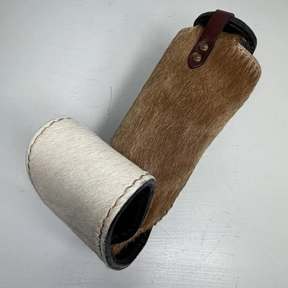 Argentina Wine Bottle Holder Brown Tan Leather Cowhide Countertop Caddy EUC